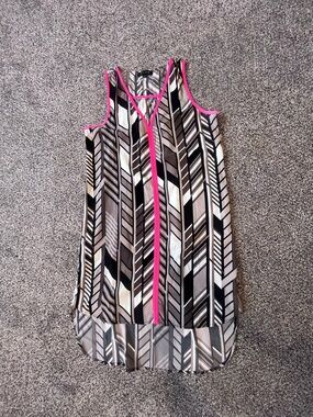 Glam Geometric Chevron Print Tank dress with Pink Trim